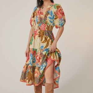 Anthropologie Conditions Apply Puff-Sleeved Midi Dress Size 8